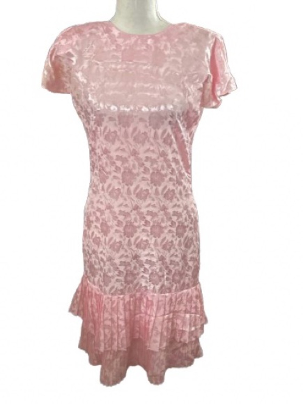 Pretty in Pink 80’s JT DRESS Floral Pleated Semi Sheer Vintage 90’s Medium 10